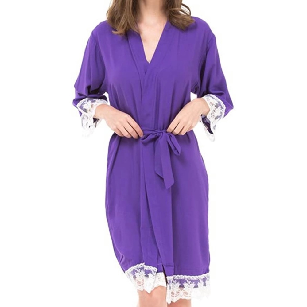Women's Cotton Kimono Robe with Lace Trim robes- purple. NEW!